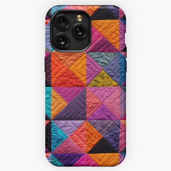 Bright Multicolor Simulated Quilt Blocks Geometric Pattern iPhone 11 12 13 14 15 16 17 Pro Max Case