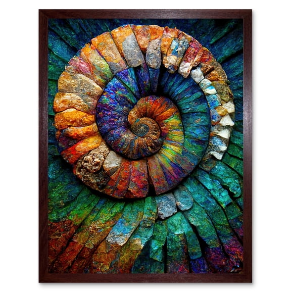 Bright Multicoloured Ammonite Fossil Art Print Framed Poster Wall Decor 12x16 inch