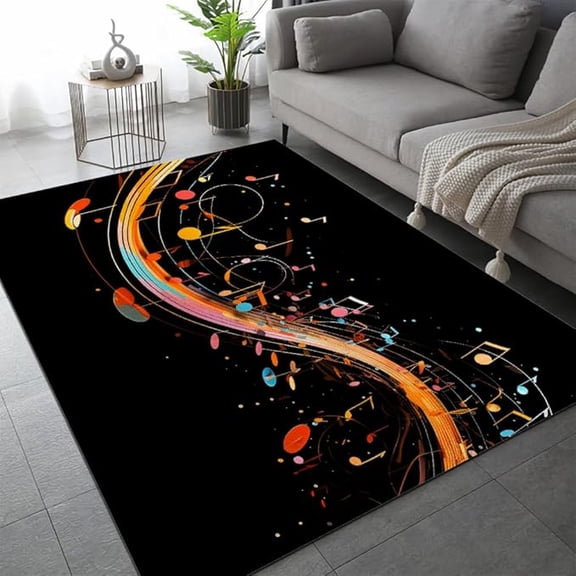 Bright Music Melody Area Rugs,Musical Note Syllable 3D Print Carpet, Washable Rugs Mat, Non-Slip Home Decor Thermal Carpet for Office Activity Room Hallway Entryway 5 x 8ft