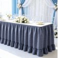 thumbnail image 1 of Bright Navy Check Ruffled Table Skirt, Reusable Wrap‑On Table Drape Curtain, Decorative Table Skirting For Buffet Tables, Dinner Gathering, Ceremony Stage Decoration (Navy), 1 of 6