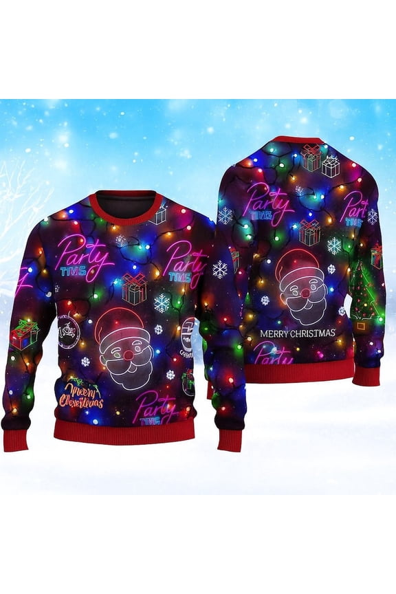 Bright Neon Lighting Ugly Christmas Sweater, Fun Festive Holiday Outfit, Unique Gift for Men and Women