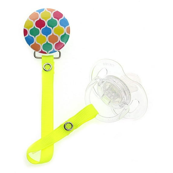 Bright Neon Yellow Moroccan Tile Pacifier Clip
