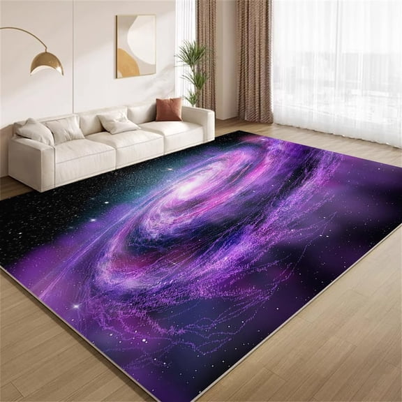 Bright Night Sky Universe Area Rugs Black Purple Outer Space Spiral Galaxy Rugs Washable Soft Non-Slip Indoor Carpet for Living Room Bedroom Office Classroom Entry 4x6ft