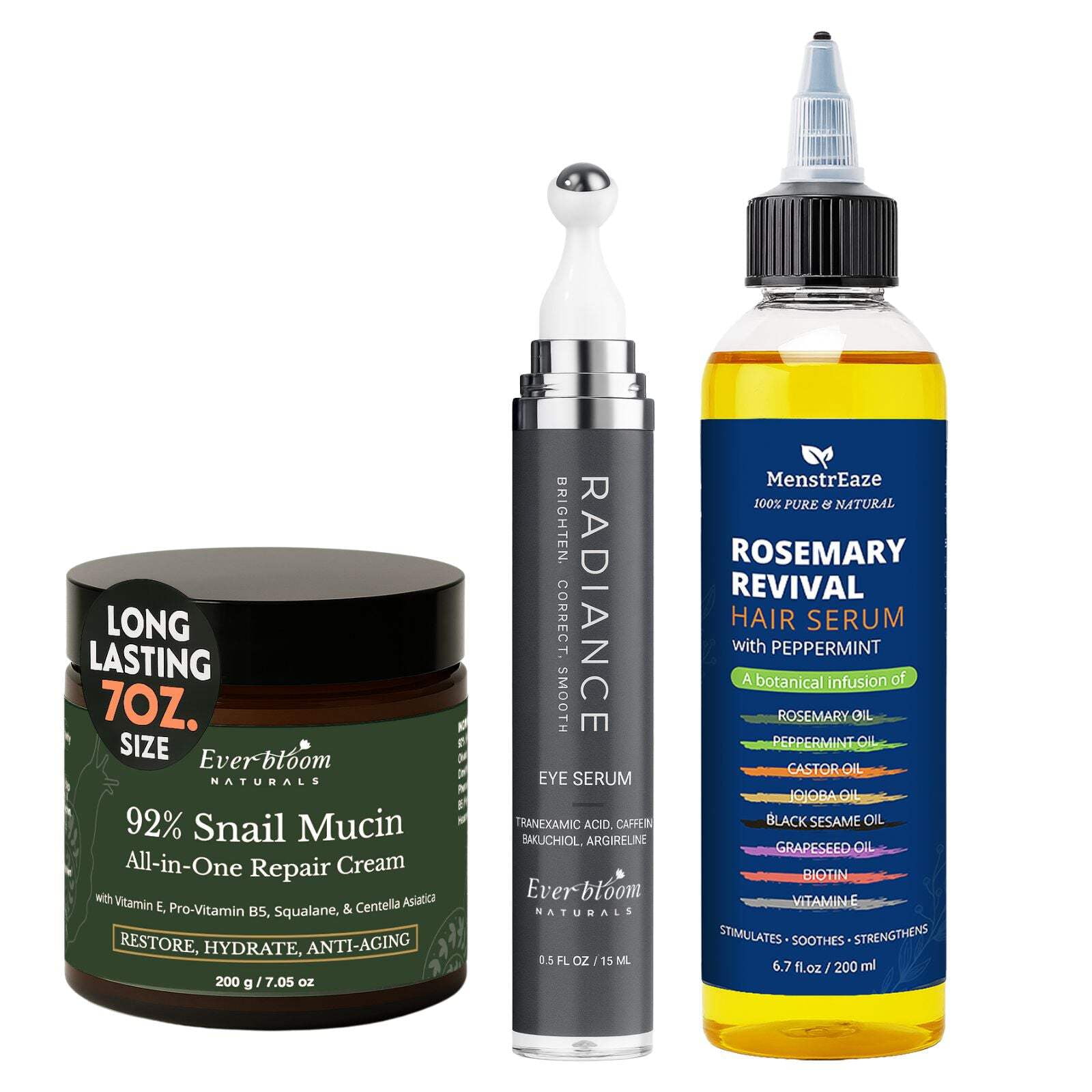 Brightening Set - Peppermint Rosemary Hair Oil + Snail Cream + Tranexamic Acid Eye Roller3-Piece Custom Glow Beauty Set – Build Your Own Gift Box with Face Care, Eye Serum  Hair Oil