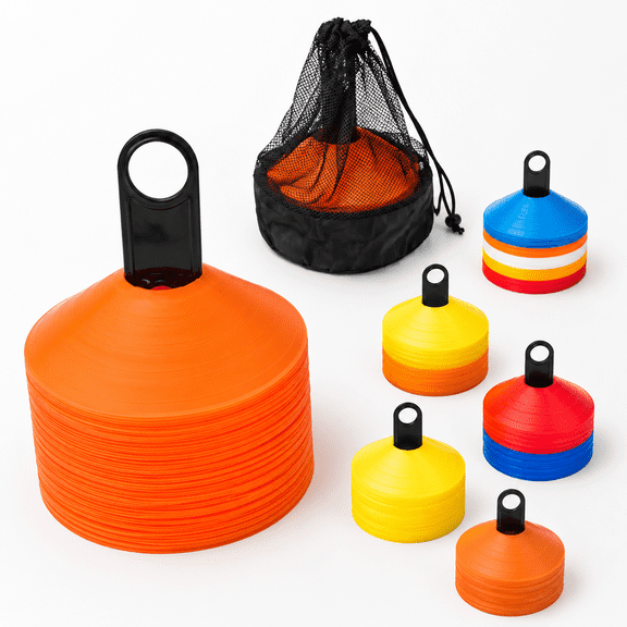 Bright Orange 50-Pack Pro Disc Sports Cones with Carry Bag and Drill Book for Soccer Football Practice