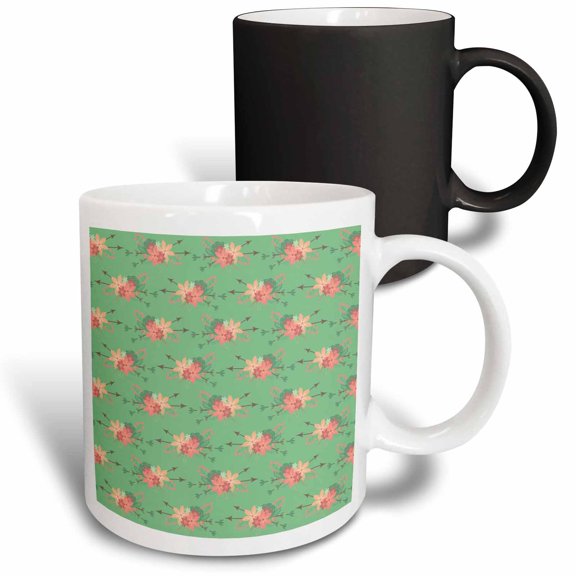 3drose, Bright Orange and Green Floral Arrow Pattern, 11oz Magic Transforming Mug