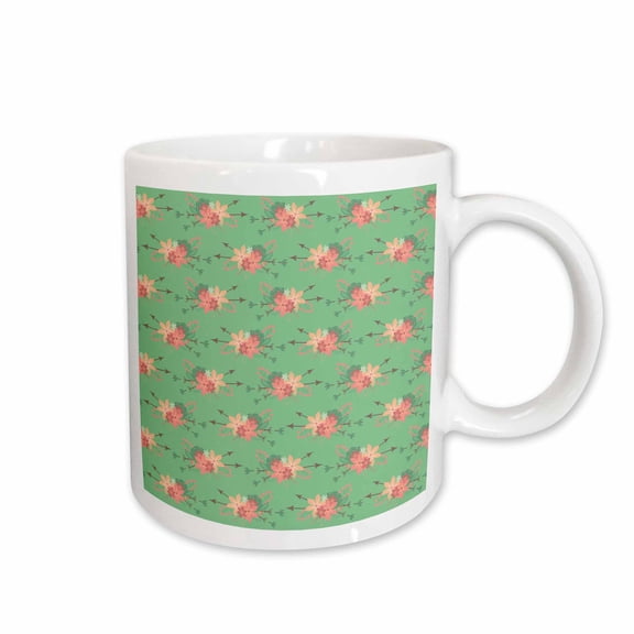 3drose, Bright Orange and Green Floral Arrow Pattern, 11oz Mug
