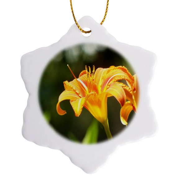 3drose, Bright Orange and Yellow Tiger Lily, 3 inch Snowflake Porcelain Ornament