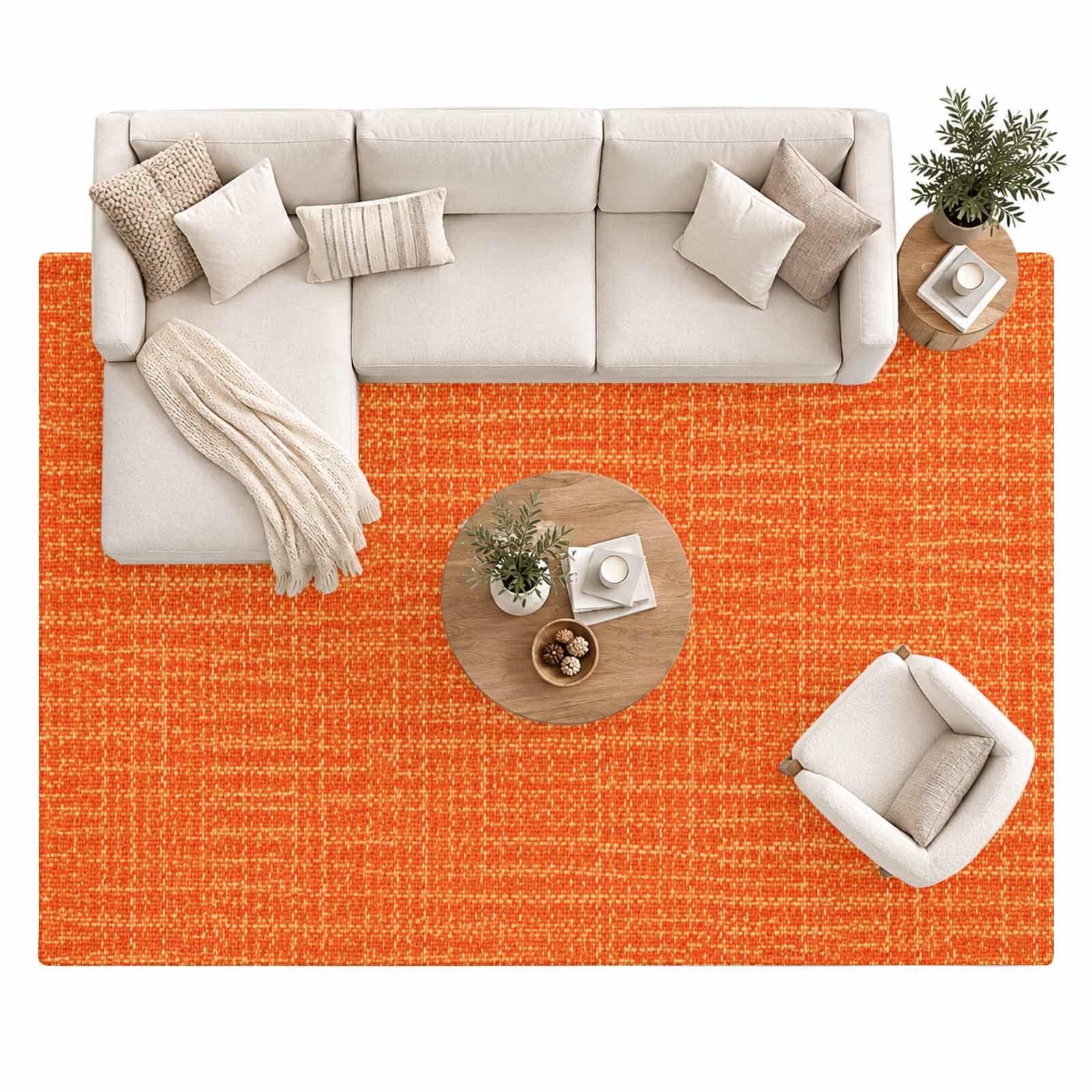Bright Orange Area Rug 8'x10', Rustic Minimalist Solid Color Woven ...