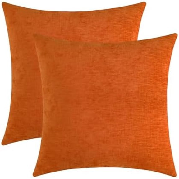 Bright Orange Chenille Decorative Couch Throw Pillow Covers, Soft Cushion Cases for Home Livingroom Sofa Décor, Pack of 2, 20 x 20 Inches