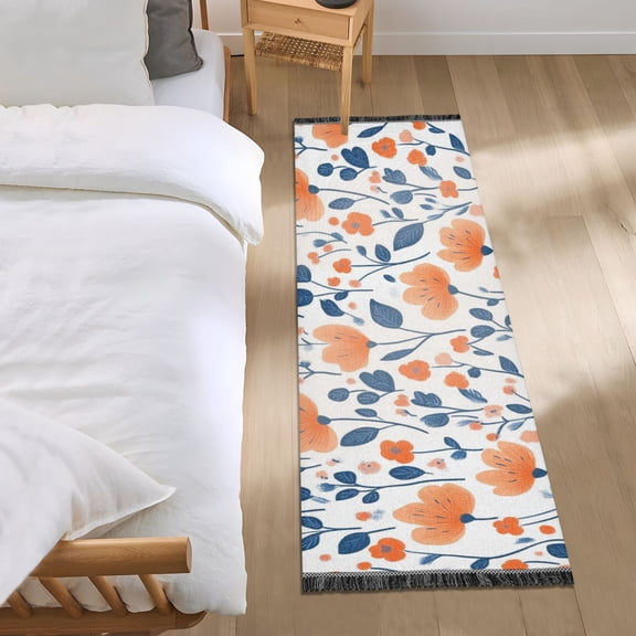 Bright Orange Flower Bedroom Runner Rug 2'x 6' Non Slip Carpet Indoor Home Area Rug Living Room
