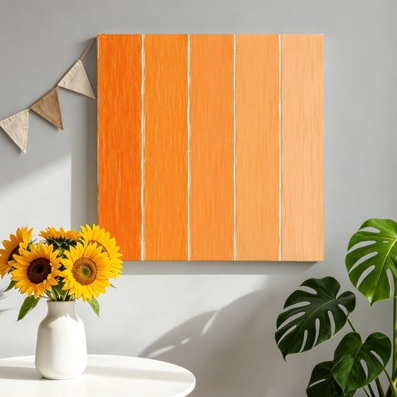 Bright Orange Ombre Canvas Wall Art for Living Room, Amber Wood Grain Stripes Rustic Country Poster Print Painting for Bedroom Office Home Decoration Wall Pictures Prepare To Hang 8"x8"