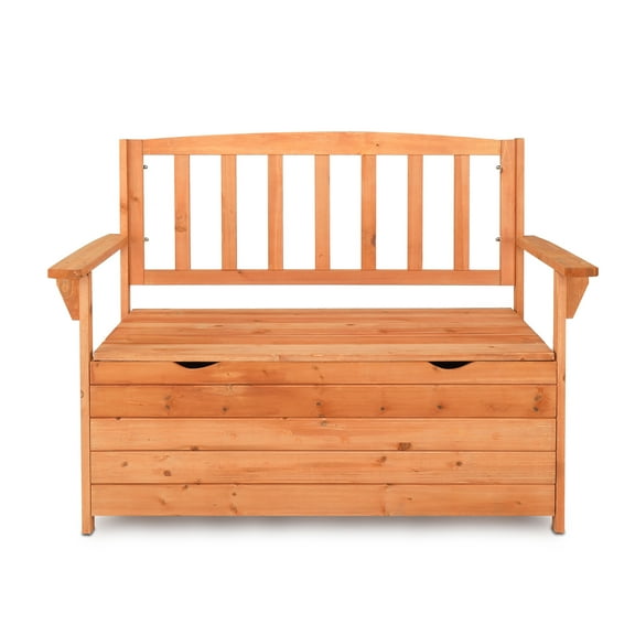 Bright Orange Outdoor Yard Storage Box with Comfortable Backrest and Armrest, 112 x 58 x 84 cm Deck Furniture
