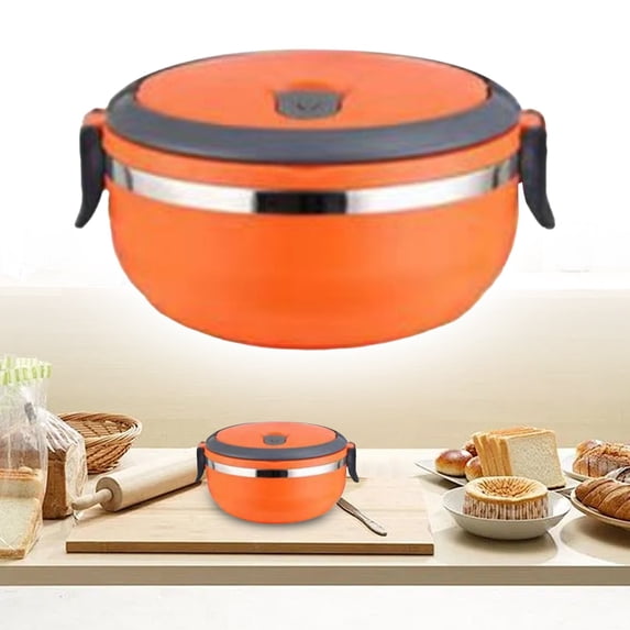 Bright Orange Round Single Layer Lunch Container, Stainless Steel Lunch Box, Insulated Food Jars, Portable Insulated Food Container, Reusable Thermal Lunch Box, Leakproof Sealed Bowl 1Pcs