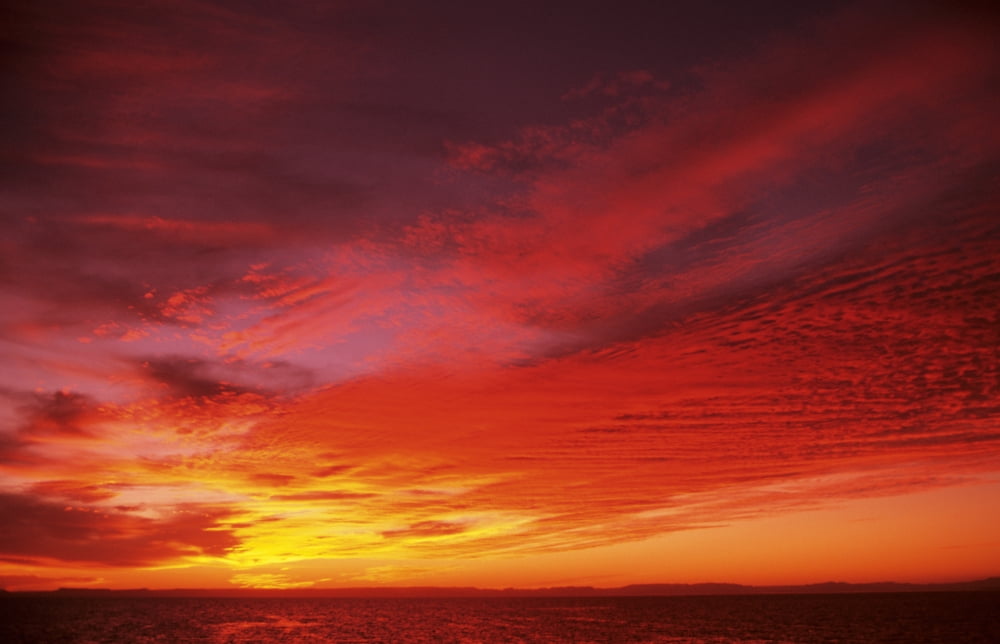Bright Orange Sunset Over Ocean Canvas Art - Larry Dale Gordon Design Pics (17 x 11)