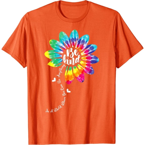 Bright Orange Tie Dye Flower Be Kind T-Shirt for Unity Day Anti-Bullying Awareness
