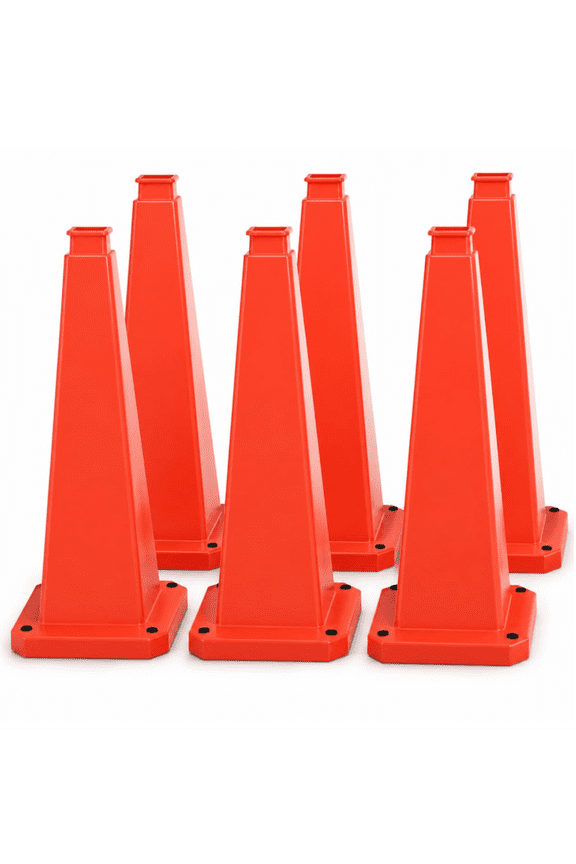 Bright Orange Traffic Safety Cones 6 Pack 28" with Weighted Base, High-Visibility Parking Cones for Driveways, Business Parking Lots, Garages, Indoor/Outdoor Use