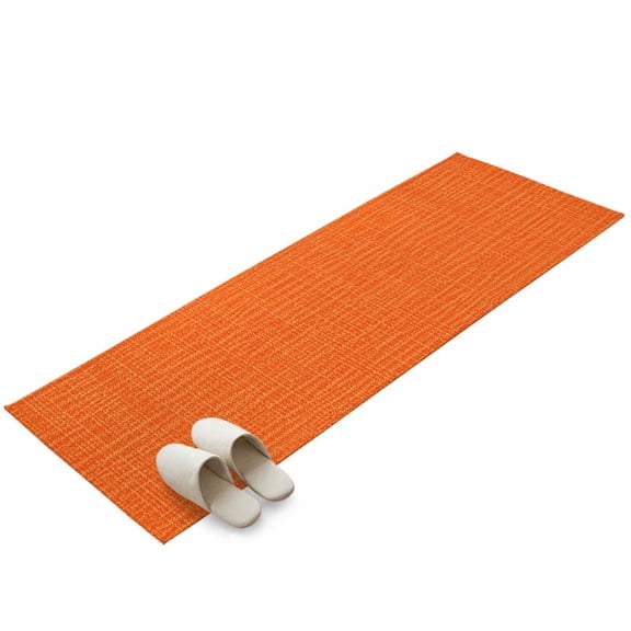 Bright Orange Washable Area Rug 2 x 6 ft Rustic Minimalist Solid Color Woven Fabric Texture Soft Non‑Slip Rugs Stain Repellent Indoor Mats for Long Hallway, Kitchen Runner, Corridor Laundry
