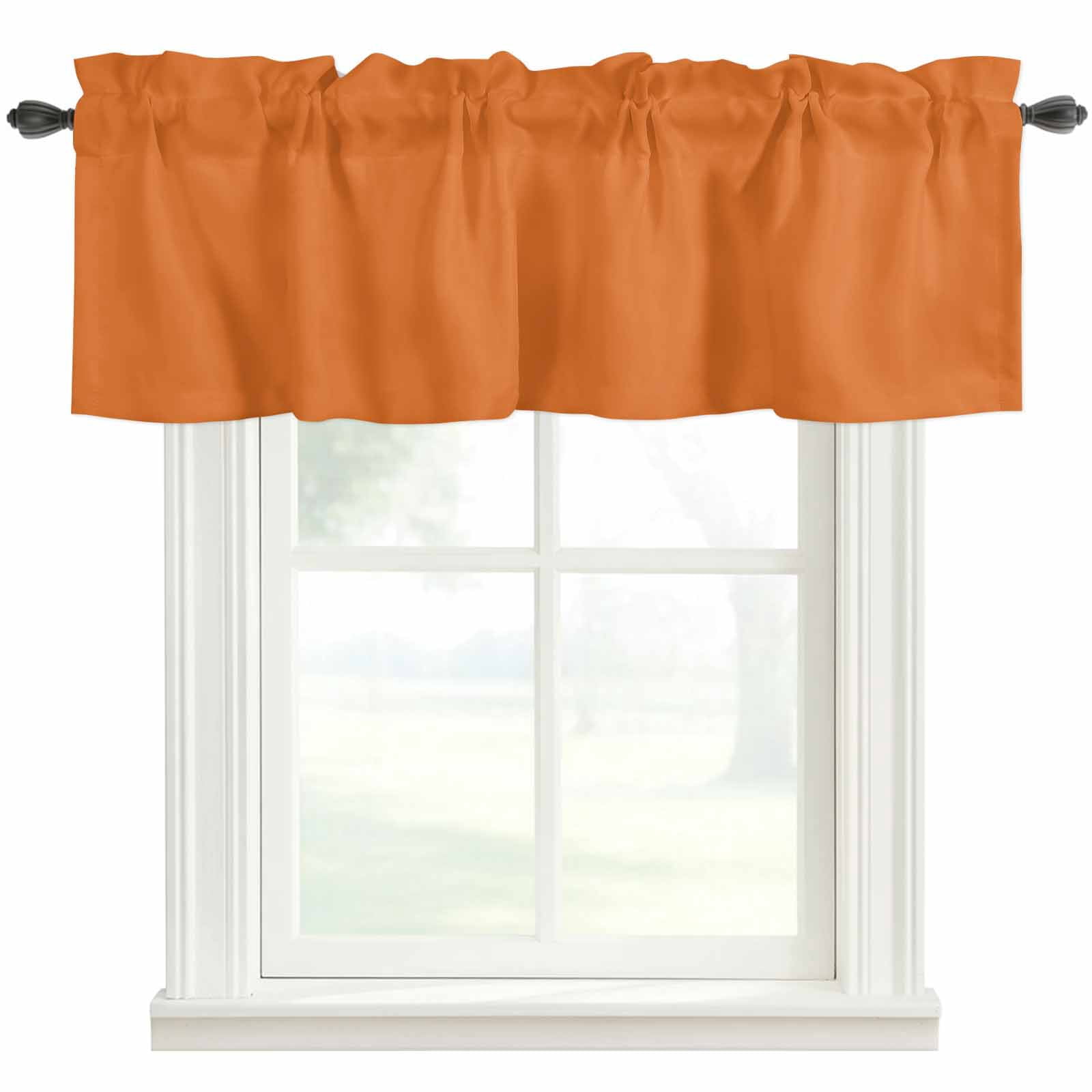 Bright Orange Window Valance Curtain Solid Color Rod Pocket Short