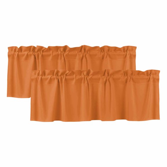 Bright Orange Window Valance, Solid Color 2 Pack Decorative Curtain for Small Windows, Light Filtering Valance with 3” Rod Pocket, 42"W x 18"L