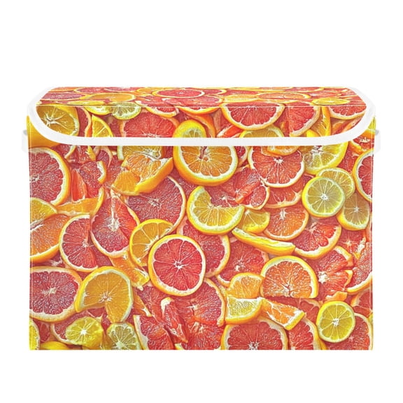 Bright Orange and Lemon Large Storage Bins with Linen Collapsible Lid Storage Box 16.7 x 12.6 x 11.8in
