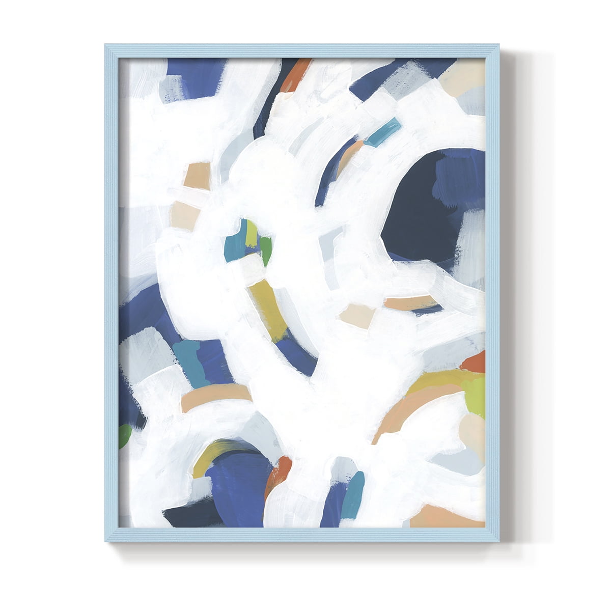 Bright Orbit II Framed Print in Blue Solid Wood Framed Print No Nail Hanging