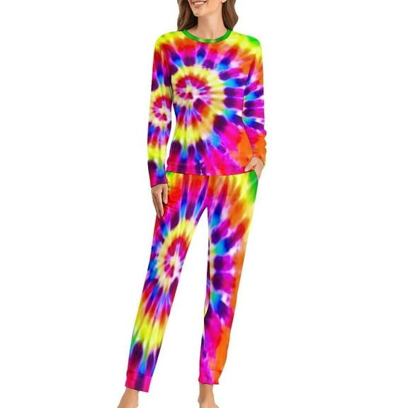 Bright Pajamas Female Unique Colorful Swirl Kawaii Nightwear Long Sleeve Leisure Pajama Sets Oversized Graphic Home Suit