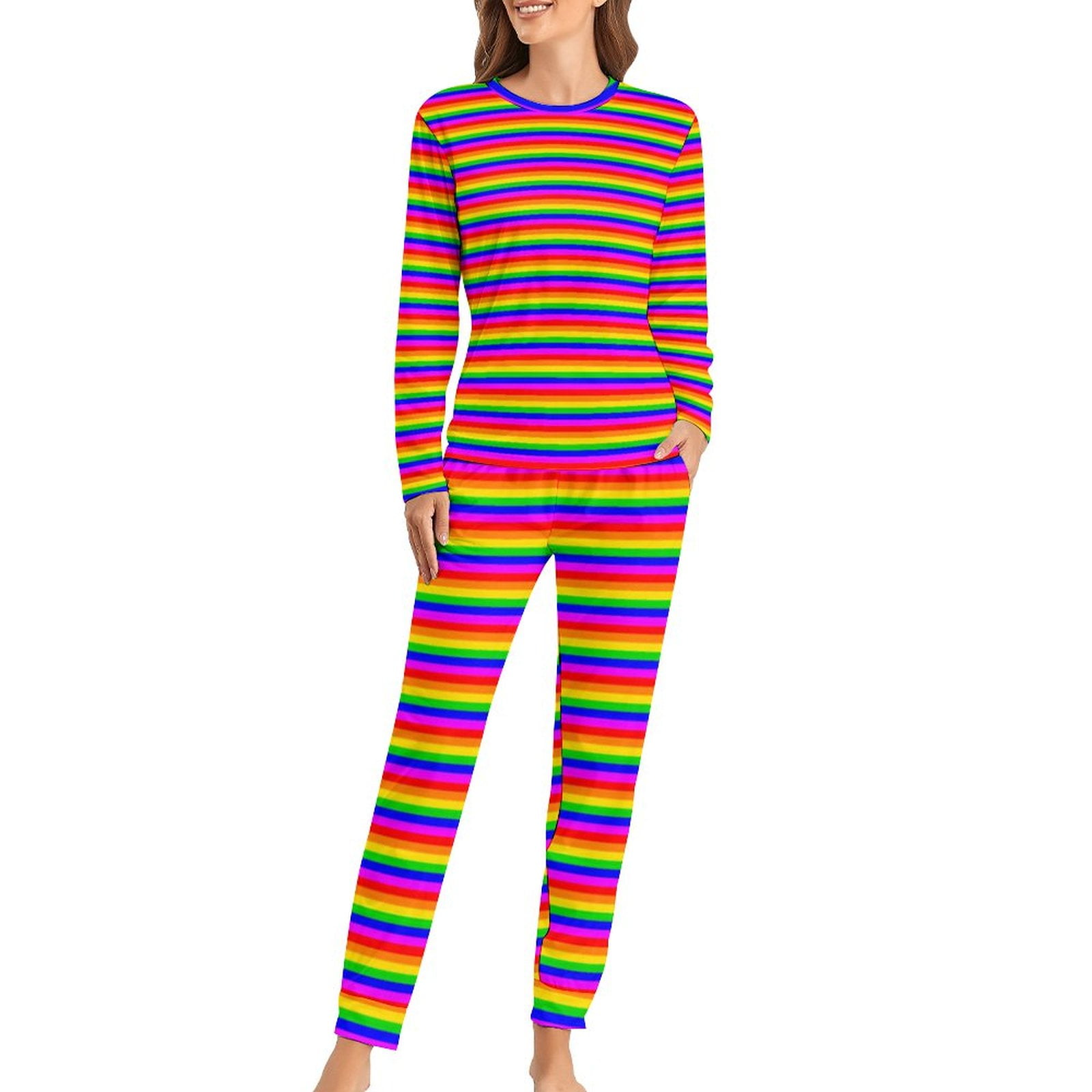 Bright Pajamas Female Unique Colorful Swirl Kawaii Nightwear Long ...