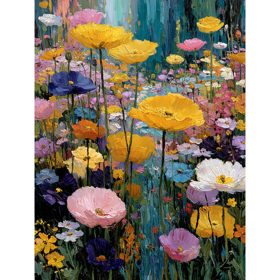 Bright Pastel Flower Garden Canvas Print, Gustav Klimt Floral Art, Eclectic Gallery Wall Home Decor