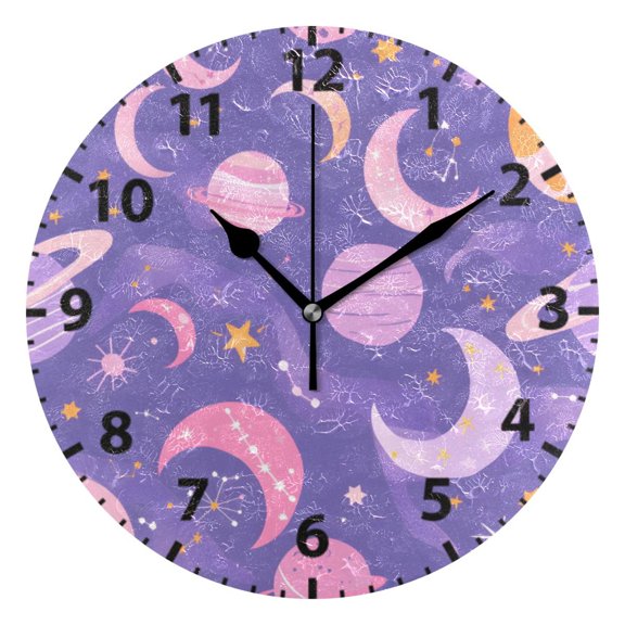 Bright Pastel Moons Pattern Wall Clock 10in Round Artistic Oil Painting Home Decor Desk Table Clock