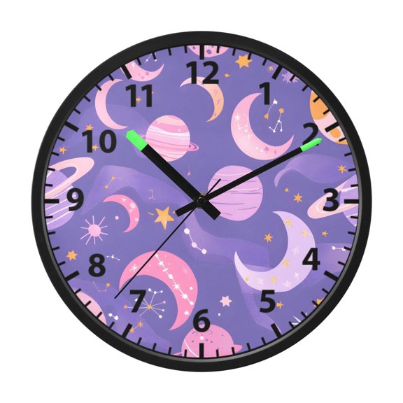Bright Pastel Moons Pattern Wall Clock 12 Inch Voice Activated Night Light Silent Non Ticking