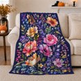 thumbnail image 1 of Bright Peonies and Wildflowers on Blue, Cheerful Floral Style for Garden Lovers, Colorful Botanical Pattern and Birthday Gift, Cozy Flannel Blanket for Bedroom, Home Decor, 1 of 9