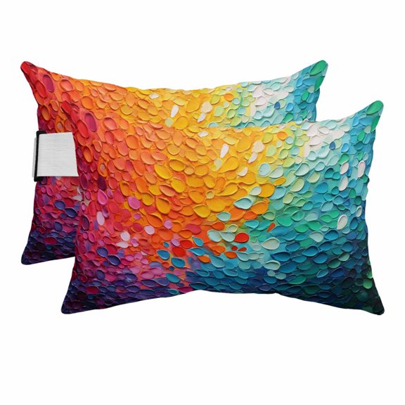 Bright Petals Outdoor Pillows for Chaise Lounge Chair Beach Headrest Pillow Set of 2 Waterproof Lumbar Pillows with Insert&Adjustable Strap Abstract Rainbow Colorful Oil Painting Pool Pillow 11"x16"