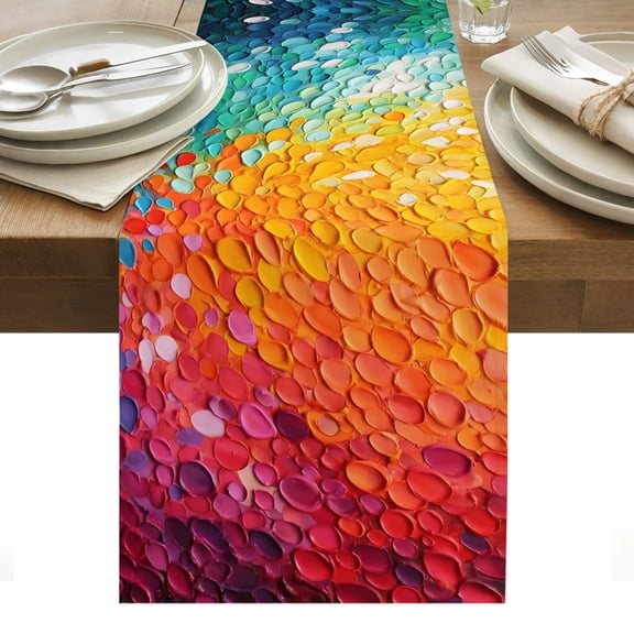 Bright Petals Table Runner Abstract Rainbow Colorful Oil Painting Tablerunners 13 x 36 Inch, Table Decorations Tabletop Scarf for Summer Gathering Holiday Farmhouse Kitchen Dining Decor