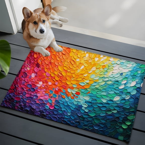 Bright Petals Washable Entry Rug 2x3 Abstract Colored Petals Swirls Low-Profile Area Rugs with Non Slip Backing Indoor Floor Carpet for Entrance Living Room Bedroom Home Office