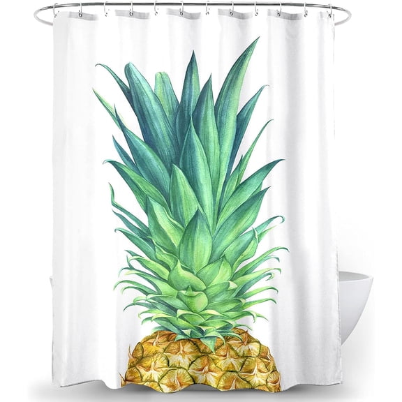 Bright Pineapple Shower Curtain Tropical Green Leaves Yellow Pineapple Bathroom Polyester Fabric Bathtub Curtain with 12 PCS Hooks