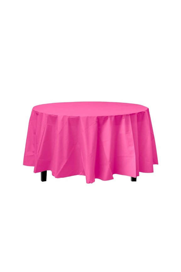 Bright Pink Decorations | Round Cerise Table Cloth | Round Plastic Table Cover - Cerise - 84in. - 1 Piece (fdp91004)