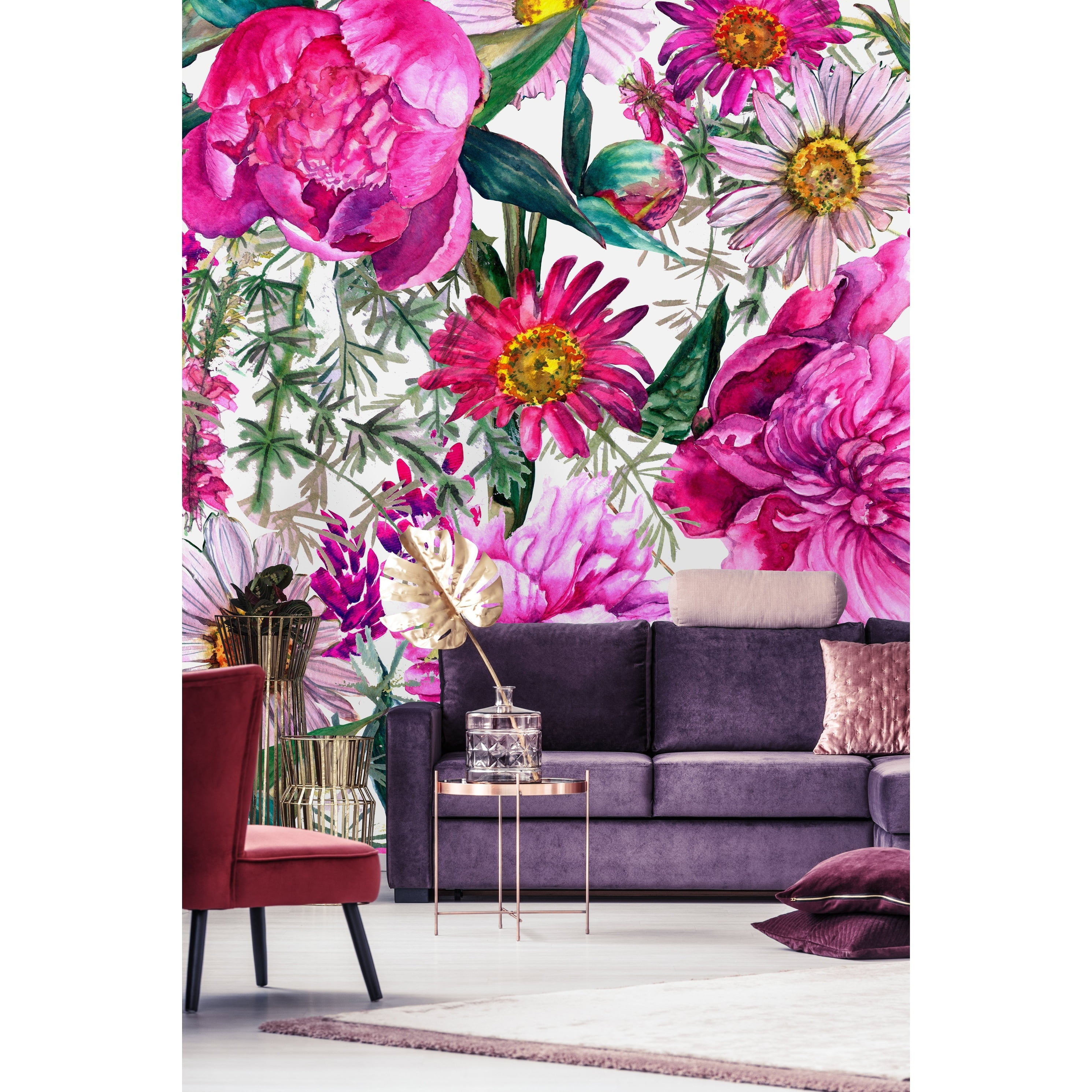 Pink Floral Wallpaper Mural