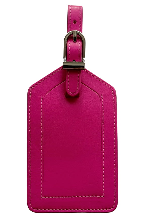 Bright Pink Genuine Top Grain Leather Luggage Tag