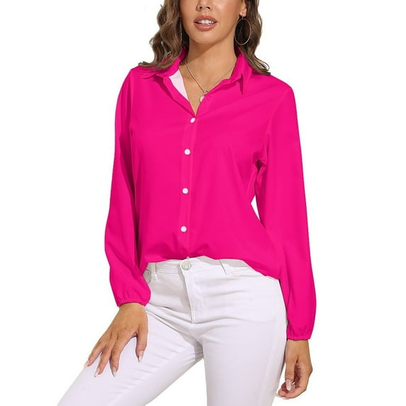 Bright Pink Long Sleeve Blouse Woman Streetwear Casual Shirts Summer Oversize Woman Streetwear Clothing Birthday Present