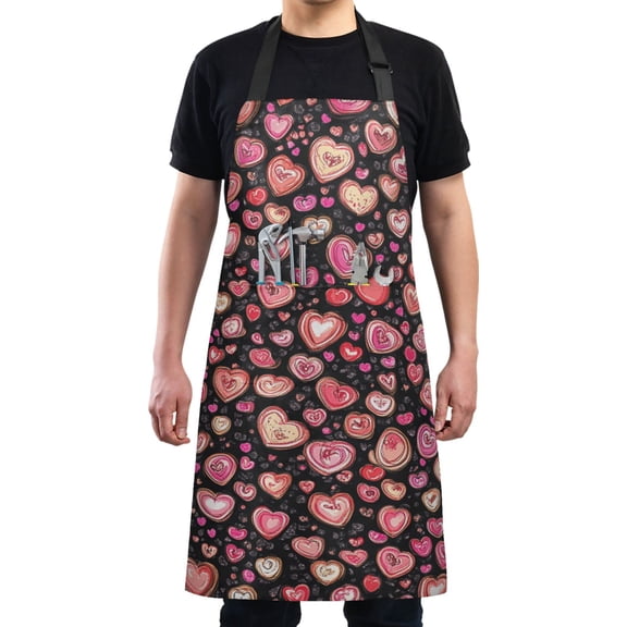 Bright Pink Love Chef Kitchen Apron with Pockets for Women Waterproof Aprons for Cooking Baking