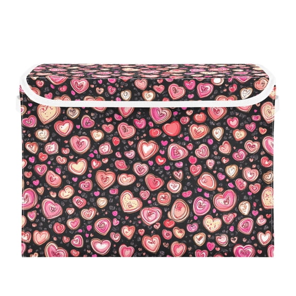 Bright Pink Love Large Storage Bins with Linen Collapsible Lid Storage Box 16.7 x 12.6 x 11.8in