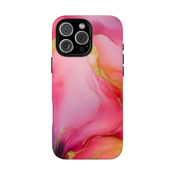 Bright Pink Marble Swirl Pattern Liquid Acrylic Agate Texture Fluid iPhone 11 12 13 14 15 16 17 Pro Max Case