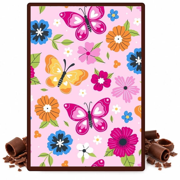 Bright Pink Orange Colorful Butterfly Pattern Edible Chocolate Transfer Sheet, by TNCT. (1 Count)