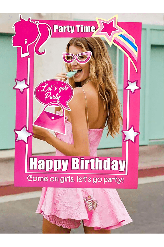 Bright Pink Party Photo Props 15-Piece Set - Star Neon Photo Frame 14 Sweet and Spicy Interactive Props Girlfriend's Birthday/Bridal Shower Photo Artifact