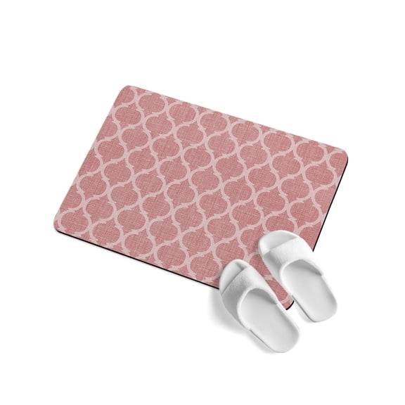 Bright Pink Plaid Soft Diatomaceous Earth Mat, Retro Country Moroccan National Geometrical Plaid Absorbent Bathroom Mat Non Slip Rubber Backed Quick Dry Doormat Fit Under Door for Kitchen 16"x24"