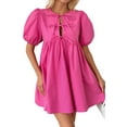 thumbnail image 1 of Bright Pink Puff Sleeve Tie Front High Waist Mini Dress for Women - [ZhiHiMeRi] | (US 12-14)L, 1 of 12