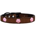 thumbnail image 1 of Bright Pink Rose Widget Genuine Metallic Leather Dog Collar, Bronze - Size 12, 1 of 1