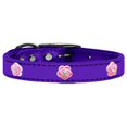 thumbnail image 1 of Bright Pink Rose Widget Genuine Metallic Leather Dog Collar, Purple - Size 22, 1 of 1