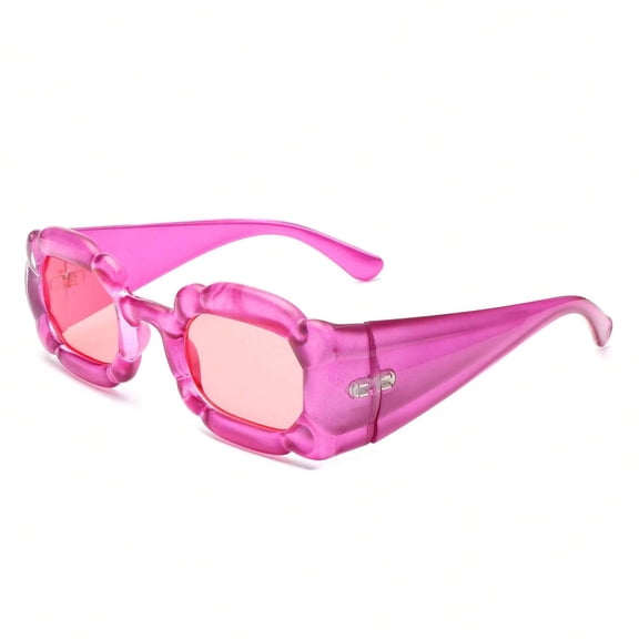 Bright Pink Square Sunglasses with 3D Accent, UV400 Protection Pink Lens Shades, Fashion Statement Sunglasses for Party